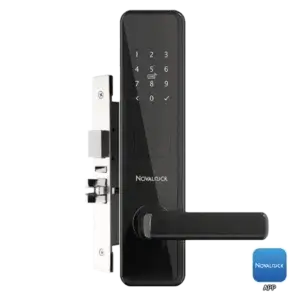 Novalock NDM 106-F high-security smart lock with RFID card and password access for hotel door.
