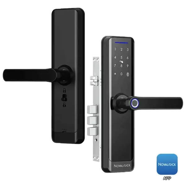 Novalock NDM 923B biometric digital lock with PIN, fingerprint, and RFID card access for enhanced security.