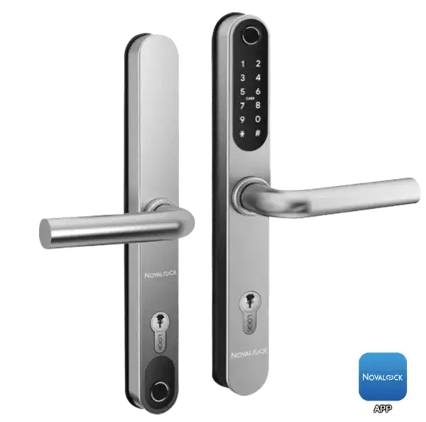 Novalock NDM X6-G Smart Lock Stainless Steel, smart security lock for metal doors with DUAL fingerprint, DUAL RFID card, DUAL key and PIN code access.