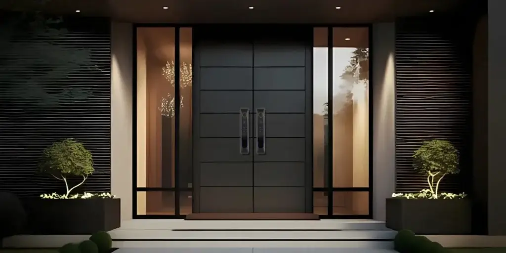 Double leaf security door with smart lock and dummy lock installed