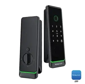 NDD 985 Smart Lock (Deadbolt Type) with One-Touch Fingerprint, PIN Code, RFID Card, Mechanical Key Override, Bluetooth App, and optional Wi-Fi.