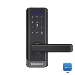 NDL 815B Smart Lock, Latch Type with PIN Code, RFID Card, Mechanical Key Override, Bluetooth App, and optional Wi-Fi.