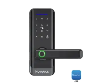NDL 915B Smart Lock (Latch Type) with One-Touch Fingerprint, PIN Code, RFID Card, Mechanical Key Override, Bluetooth App, and optional Wi-Fi.