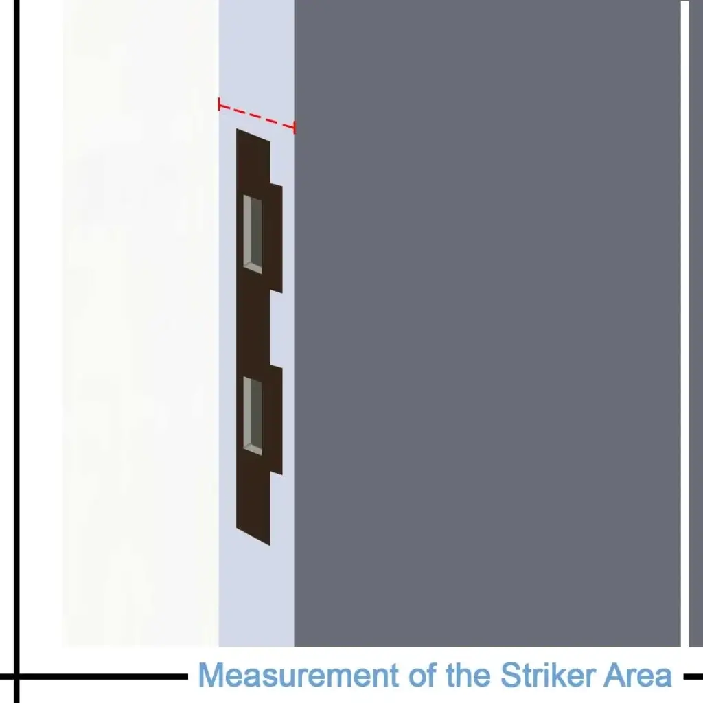Detailed view of the door striker plate area, showing latch and bolt alignment for smart lock fitting.