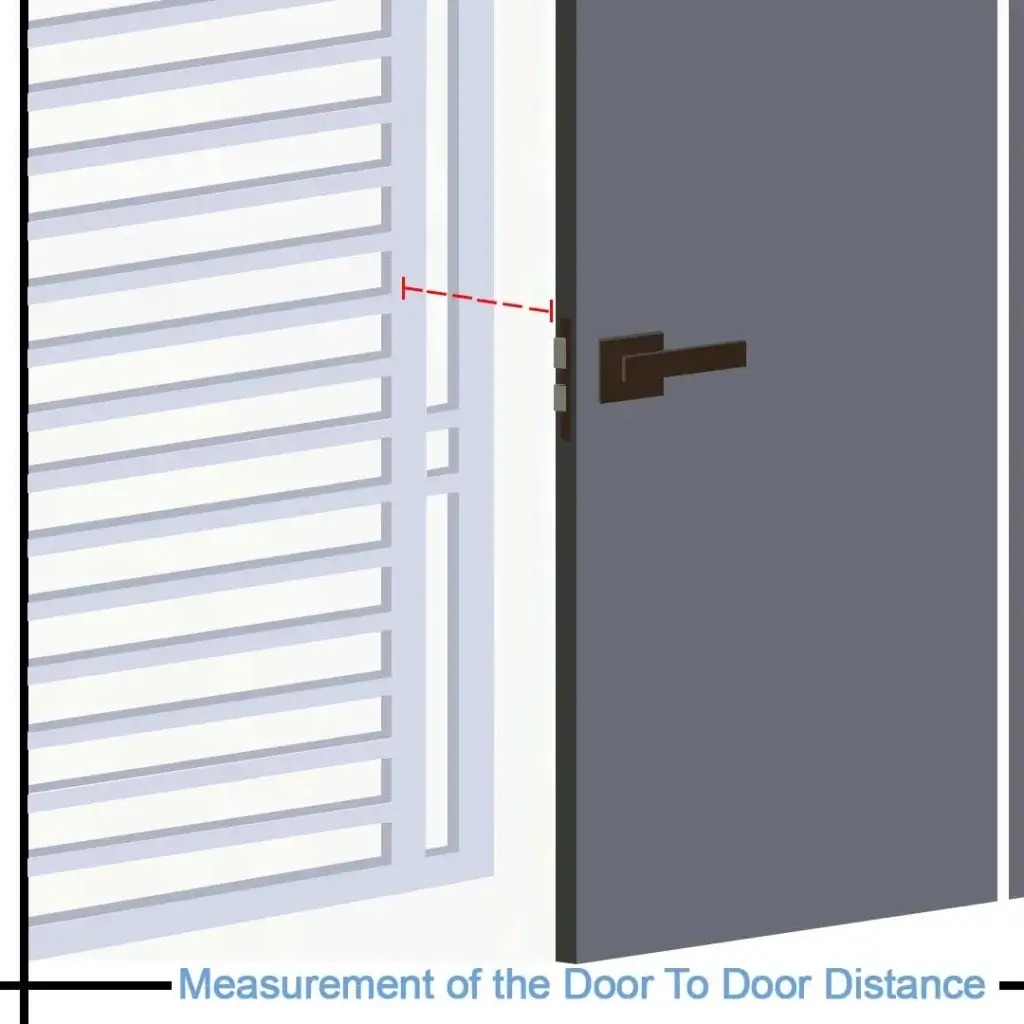 Measuring the distance between grille door and main wooden door for smart lock compatibility.