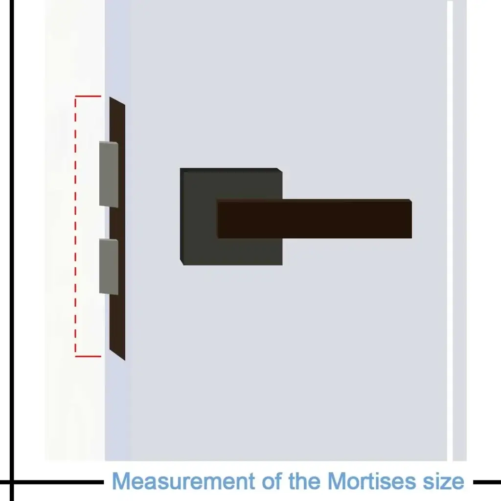 Measuring the height, width, and depth of a door mortise lock body using a ruler or caliper.